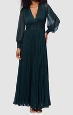 B A by Betsy  Adam Women's Green Lined Long Mesh Sequin-Waist Dress Size 4