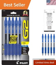 G2 Refillable Blue Gel Roller Pens, Fine Point 0.7mm, Ergonomic Grip, Set of 5