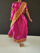 BARBIE 1995 Dolls of the World India INDIAN PINK SARI SAREE SHAWL doll OUTFIT