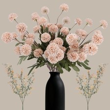 Beige Pompon Mum Artificial Flowers with Eucalyptus   10pcs, 21    Long Stems ...