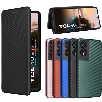 For TCL 40 NXTPAPER 4G Case Carbon Magnetic Stand Shockproof Wallet Phone Case