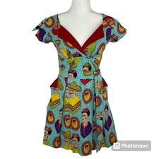 Victory Parade London Dress UK 10 US 6 Short Cotton Frida Kahlo Retro Novelty