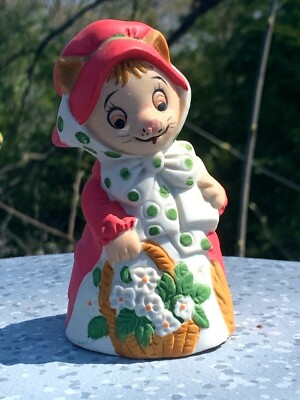 Vintage MISS KITTY Kitten Cat Green Polka Dot Porcelain Victorian Bell  sj8j