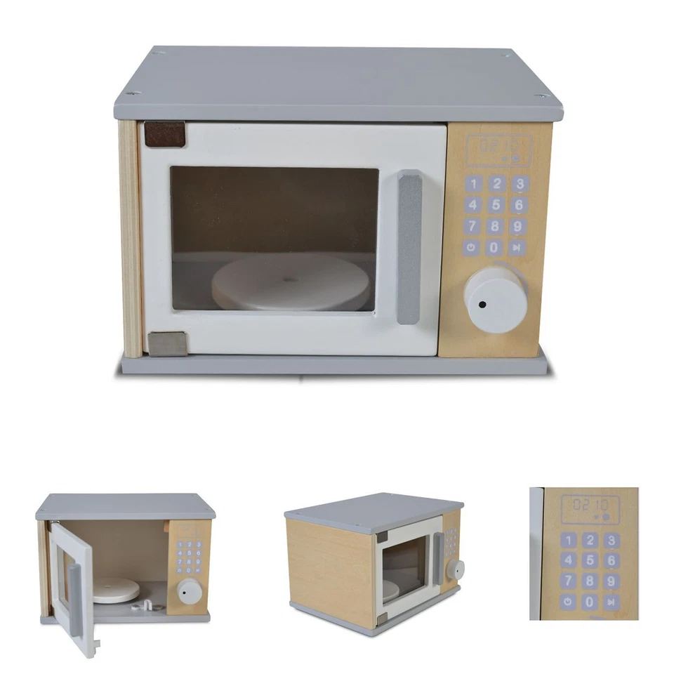 Moni Spielzeug Mikrowelle 4332 Holz, Drehknopf, Tür zum Öffnen, für Kinderküchen