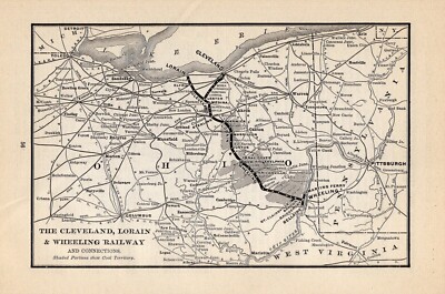 1901 Antique Cleveland Lorain & Wheeling Railway Map Vintage Railroad Map 901