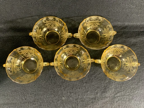 Set of 5 Federal Amber Depression Glass Madrid 2 Handled Cream Soup Bowls