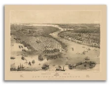 1851 New York City, New York Vintage Old Panoramic NY City Map - 18x24