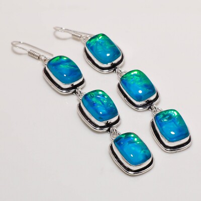 Australian Triplet Opal Gemstone 925 Silver Handmade Ethnic Jewelry Earring 3.1''