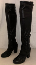 37.5/7.5❤️ Italy Black Stretch Real Leather Over The Knee High Heel Tall Boots