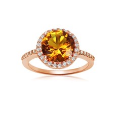 Round Simulated Citrine  Cubic Zirconia Ring in Rose Gold Plated Silver Size 10