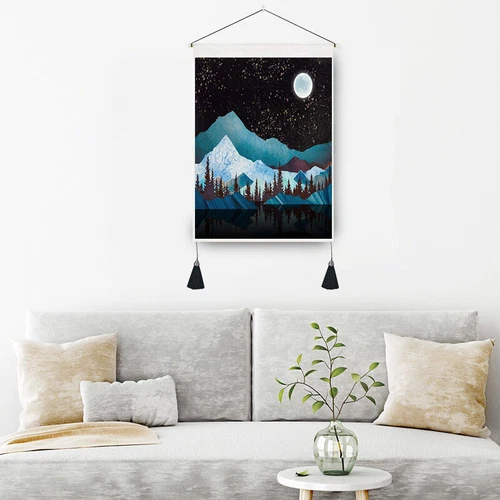 Bohemian Tapestry Tassel Moon Mountain Linen Cotton Home Door Wall Hanging Draw - Picture 23 of 37