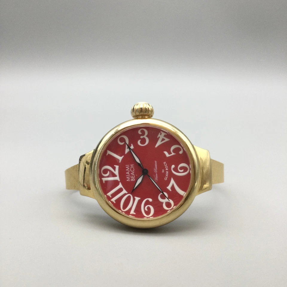 Miami Beach By Glam Rock Watch Women 36mm Gold Tone Red Dial New Battery 6.5" - Image 4 of 4