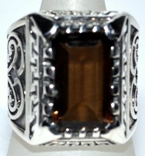 Smoky Quartz Mens Rings Chunky Emerald cut Solid Sterling SILVER 925 Ring O Z6