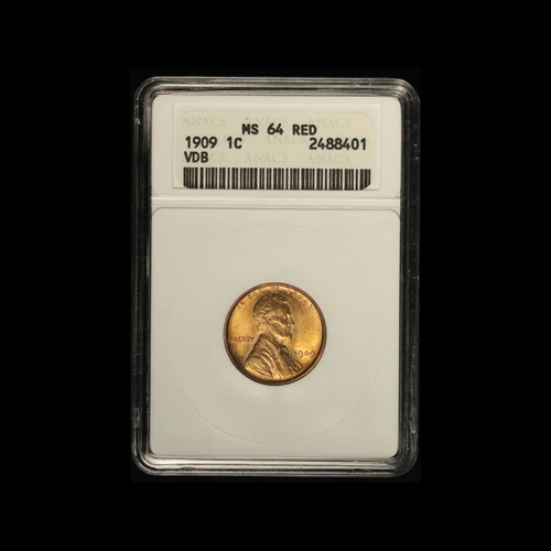 1909 1c VDB Lincoln Cent ANACS MS64 Red  - Free Shipping USA
