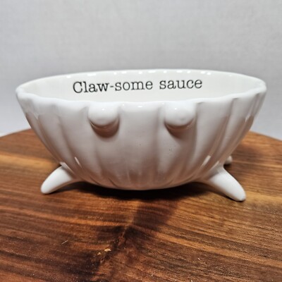 Mud Pie White Glazed ceramic Dipping Bowl - Claw-some Sauce