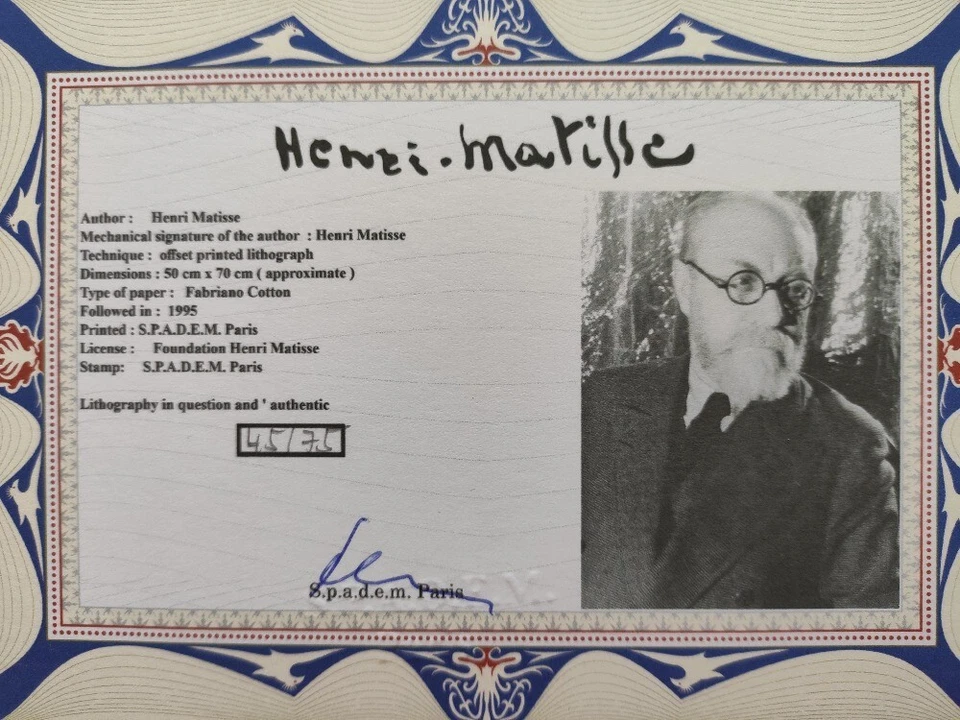 Анри Матисс подписанный - синий обнаженный - сертификат SPADEM Париж - Изображение 2 из 3