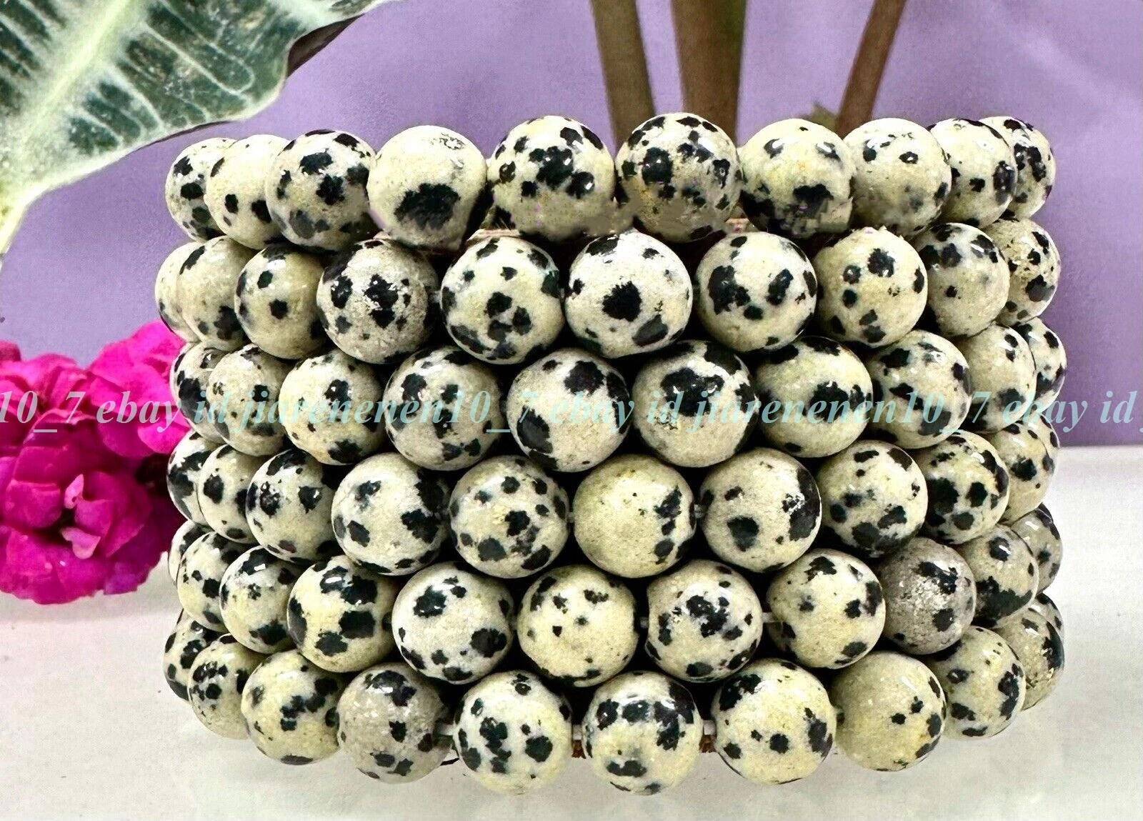 VALENTINO Lotto Ingrosso 6 Pezzi Bracciale Elastico Cristallo Diaspro Dalmata Naturale 8mm 7 5”