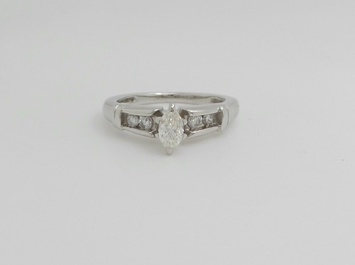 Vintage 1/2CT Natural Marquise Diamond Engagement Wedding Ring 14K White Gold - Picture 8 of 14