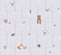Kinder Tapete Vlies Tiere Wald Grau Braun Weiß As Creation 38119-1 (3,27€/1Qm)