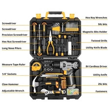 DEKOPRO 126 Piece Power Tool Combo Kits with 8V Cordless Drill, 10MM 3/8''