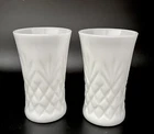 Set of 2 Vintage White Milk Glass Prescut Pineapple Pattern Tumblers 5 in 8 oz