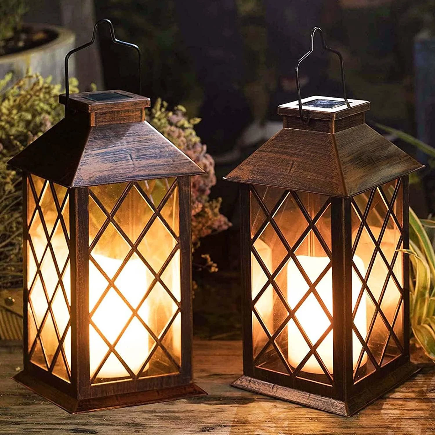2 Pack 14" Solar Lanterns - Waterproof LED Flickering Candle for Outdoor Decor