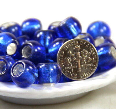 Large Hole,12mm, Rondelle, Pony Beads, Sapphire Blue w/Silver Lining,  Pcs, 029