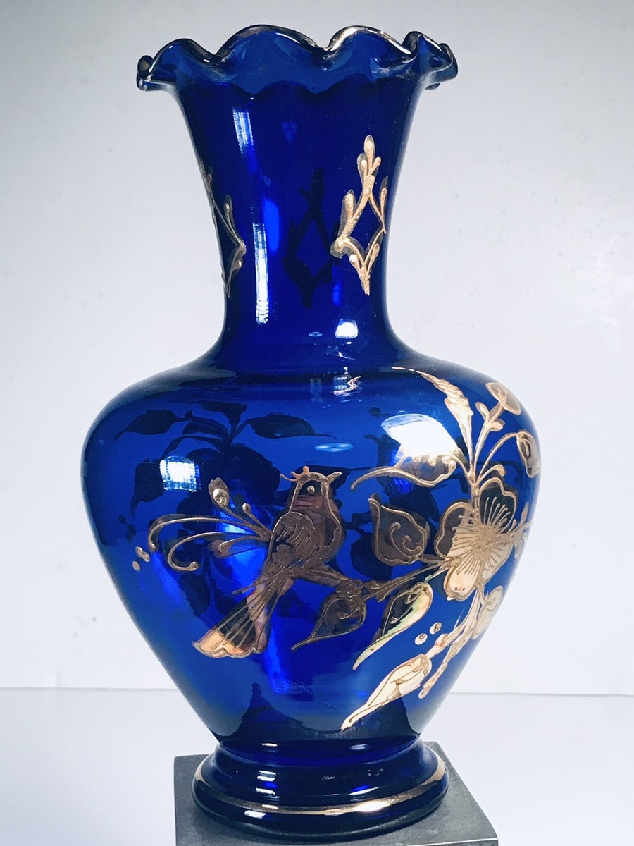 工芸品 BLUE ORIGINAL PERSIAN GLASS HAND MADE Antique Persian Hand Blown Cobalt Blue Islamic Tear Catcher