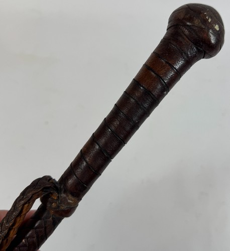 Vintage Antique 24" Braided Genuine Leather Wrist Loop Metal Tip Riding Crop - Picture 3 of 7