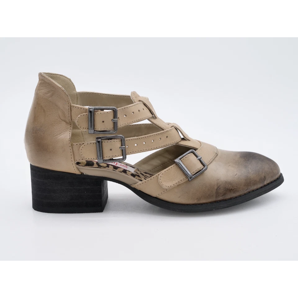 Botines Dos Labios Mujer 5.5 Zeta Cuero Taupe Botines Correas Hebilla de Acento Foto 2 de 4