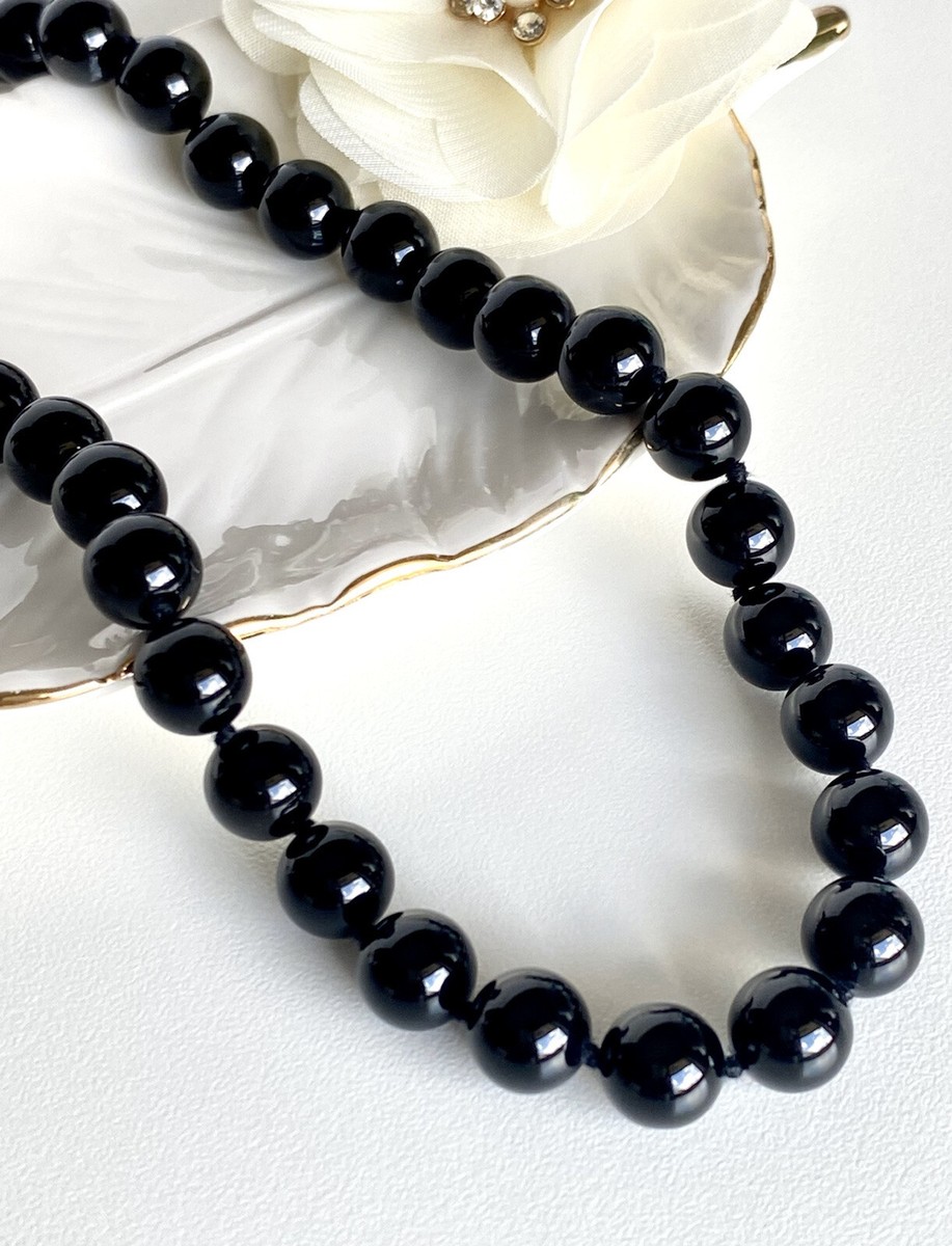 Genuine 10mm Black Onyx Knotted Endless Necklace, New, 32 