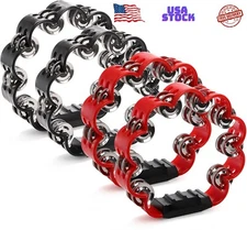 Paquete de 4 panderetas de percusión de mano de doble fila,