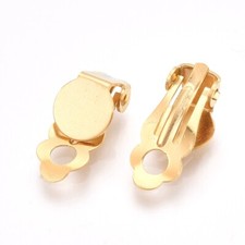 10 pcs. 304 Stainless Steel Earring Clip-Ons Hinged - Golden - Blanks - 8mm