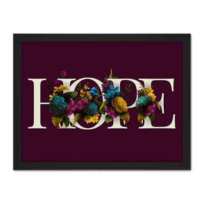 Flower Hope Inspiration Word Art Framed Wall Art Print 18X24 In