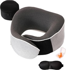 Travel Neck Pillow,Memory Foam 360 Degree Support Pillows with Eye Masks,Earplug