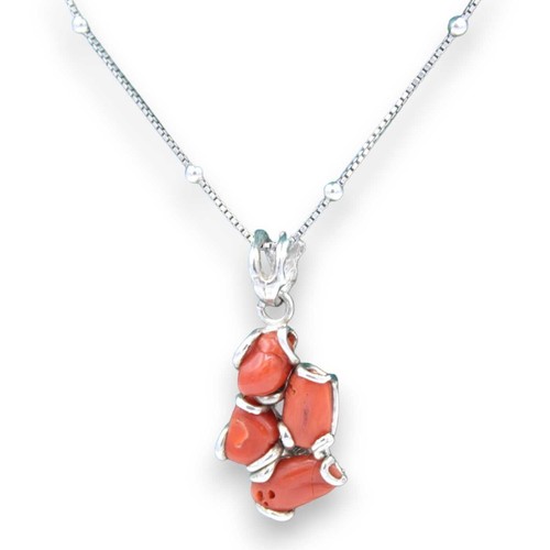 Collier D'Argent 925 Avec Pendentif de Corail Tour Du Grec, L 48 + 4 CM Env - Photo 4 sur 8