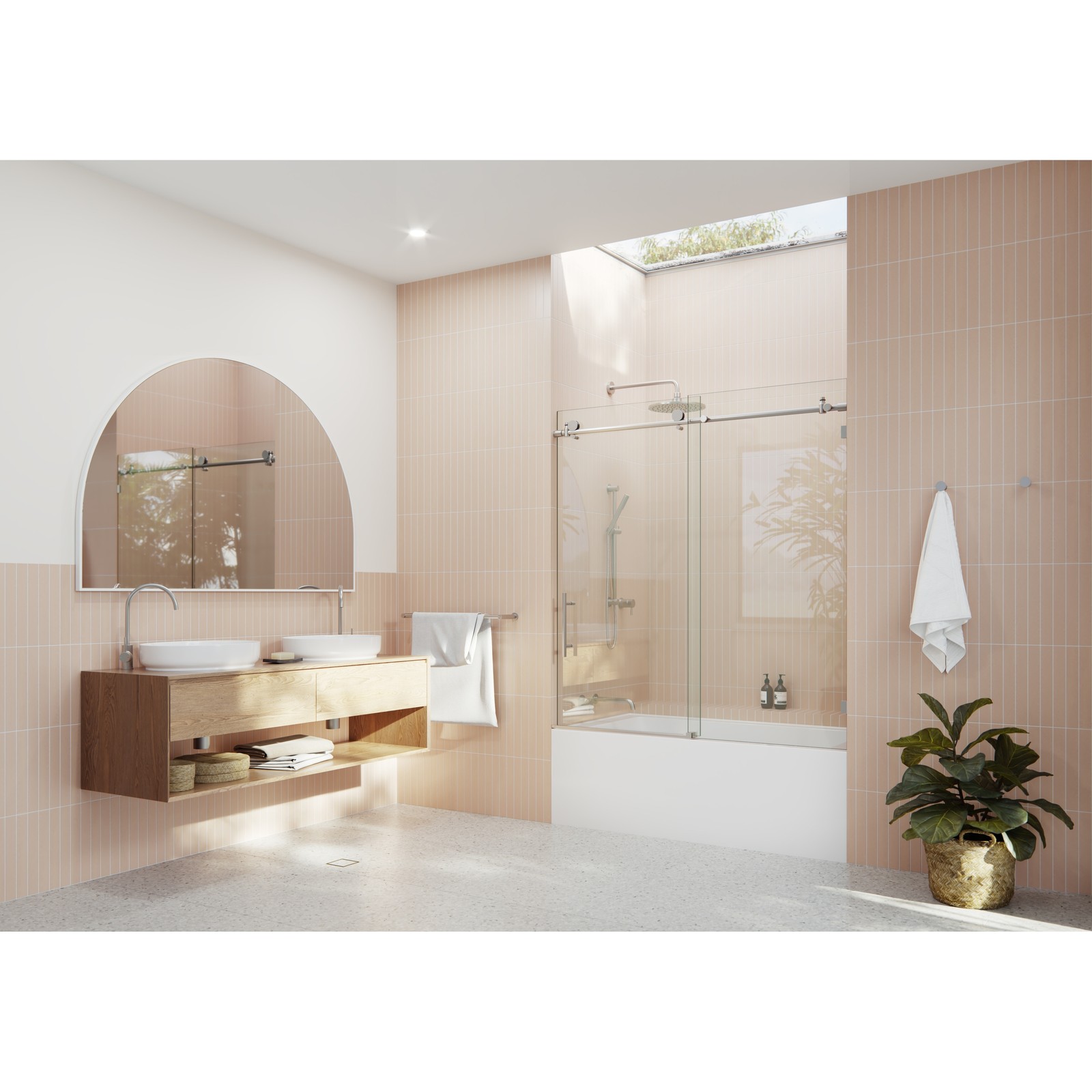 Frameless Brushed Nickel Bathtub 52-56 x 60 in by Glass Warehouse