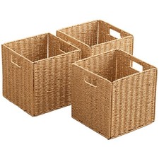 Foldable Storage Baskets with Handles Paper Rope Storage Baskets Rectangle Co...