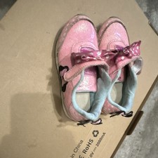 Girls Pink Glitter Polka Dot Bow Sneakers Hook  Loop Low Top Round Toe