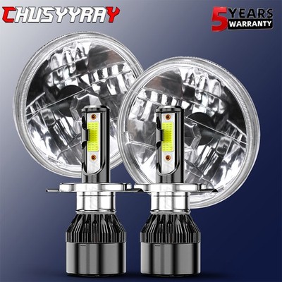 Pair 7'' Round Hi/Lo Beam Halo LED Headlights fit 1960-2005 chevrolet P10 P20/P30