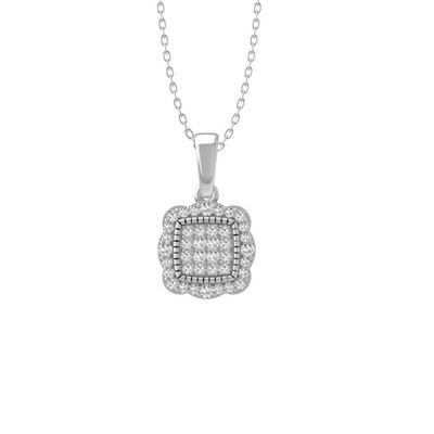 10K Weißgold runder im Labor gezüchteter Diamant Mode Anhänger 18'' Silber Kabel Kette