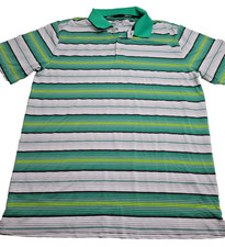 NIKE Golf Tour Performance Polo Shirt Dri-Fit Mens L Green Striped Short Sleeve