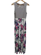 Striped Floral Maxi Dress Medium Boho Knit Stretch Casual Boutique Style Comfy