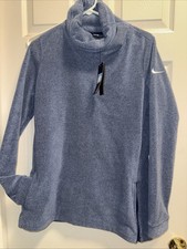 Nike Women s Blue Therma Fleece Cowl Neck Pullover Sweater Sz Medium Cozy Warm