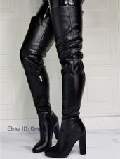 Women Fashion Round Toe Side Zipper Over Knee Boots Pumps High Heels Party Shoes