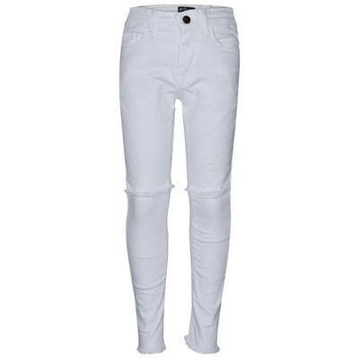 Girls Stretchy Jeans Kids White Denim Ripped Pants Frayed Trousers Age 5-13 Year