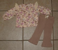 NICOLE MILLER Girls Sz 3-6 Months Floral Shirt Brown Leggings 2 Pc Outfit Set
