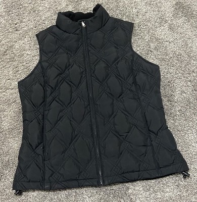 Eddie Bauer Goose Down Vest Women Medium Quilt Puffer Black Certified Goose Down
