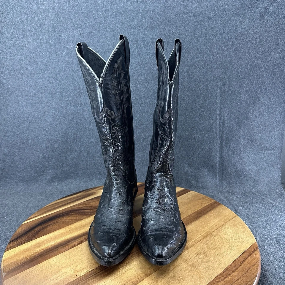 De Colección Justin Botas 0975 Cuero Avestruz Negro Botas Occidentales Exóticas Talla 5.5 B Foto 3 de 4