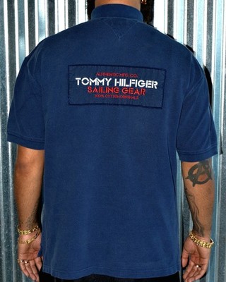 Vintage Tommy Hilfiger Mens Polo Shirt Sailing Gear Navy Blue Short Sleeve XL